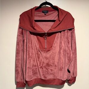Summersalt The Plush Velour Half Zip Pullover - Rosewood - womens XL